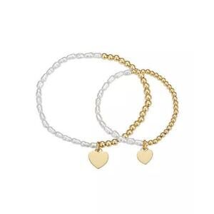 14K Gold Plated Mom Daughter Bracelet(2 Piece Set)Faux Pearl Chic, Unwritten NWT